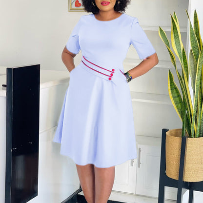 Damen A-Linien Kleid mit Gürtel und Knöpfen Norvielle