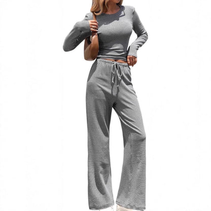 Damen Longsleeve Freizeit-Set Weites Norvielle Oberteil und Hose