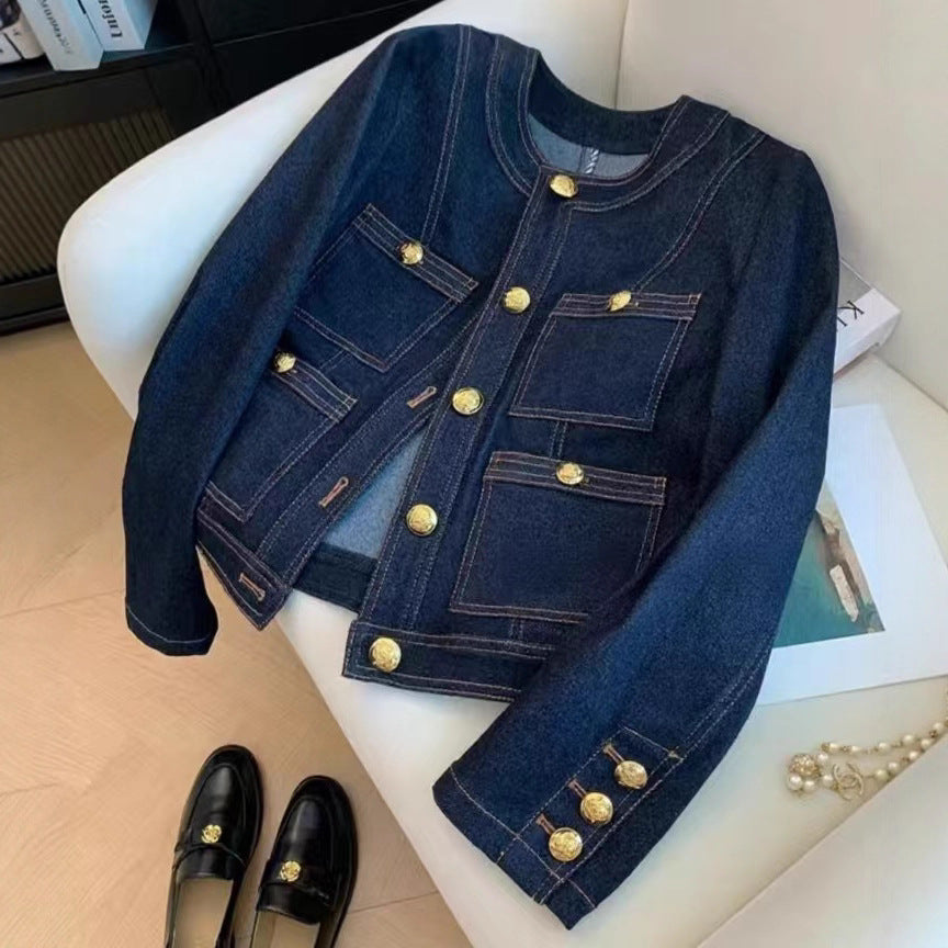 Damen Jeansjacke mit goldenen Knöpfen Norvielle