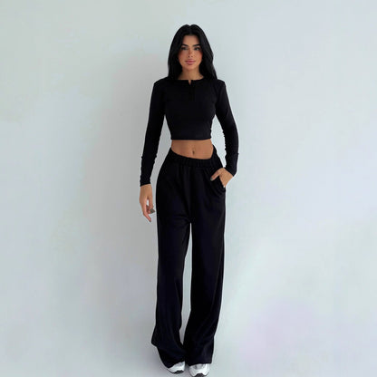 Damen Cropped- mit Knopfleiste und Jogginghose Bequem