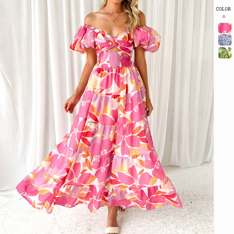 Damen Maxikleid Schulterfreies Design Puffärmel Norvielle - Norvielle