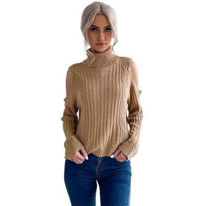 Damen Off-Shoulder Strickpullover hoher Kragen Norvielle