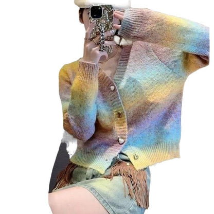 Damen Strickjacke Farbverlauf Herzknöpfe