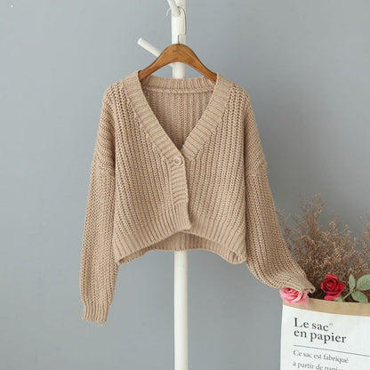 Damen Grobstrick-Cardigan Locker Passform V-Ausschnitt Beige