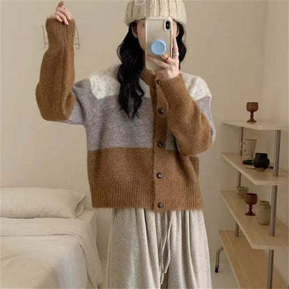 Damen Strickcardigan mit Knöpfen Kontraststreifen Norvielle