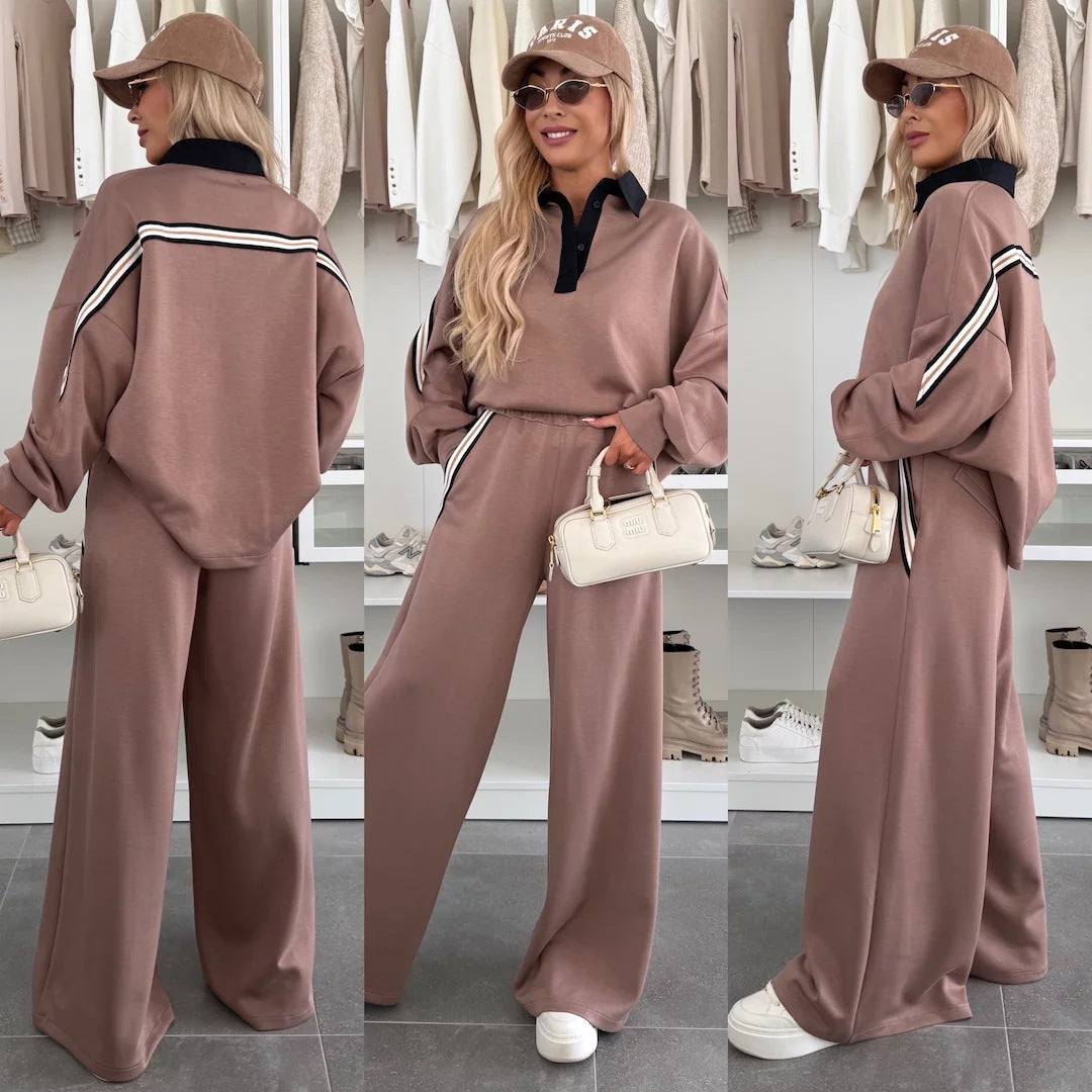 Damen Loungewear-Set mit Kragen und weiten Hosen Norvielle