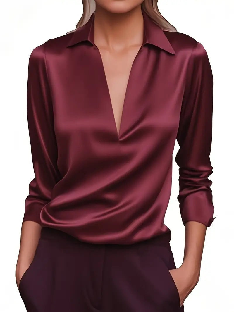 Damen Bluse V-Ausschnitt Satin