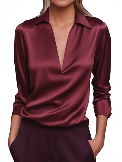 Damen Bluse V-Ausschnitt Satin