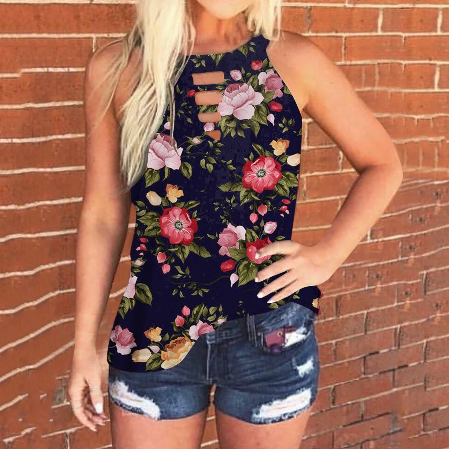 Damen Ärmelloses Oberteil Mandala-Muster Cut-Out
