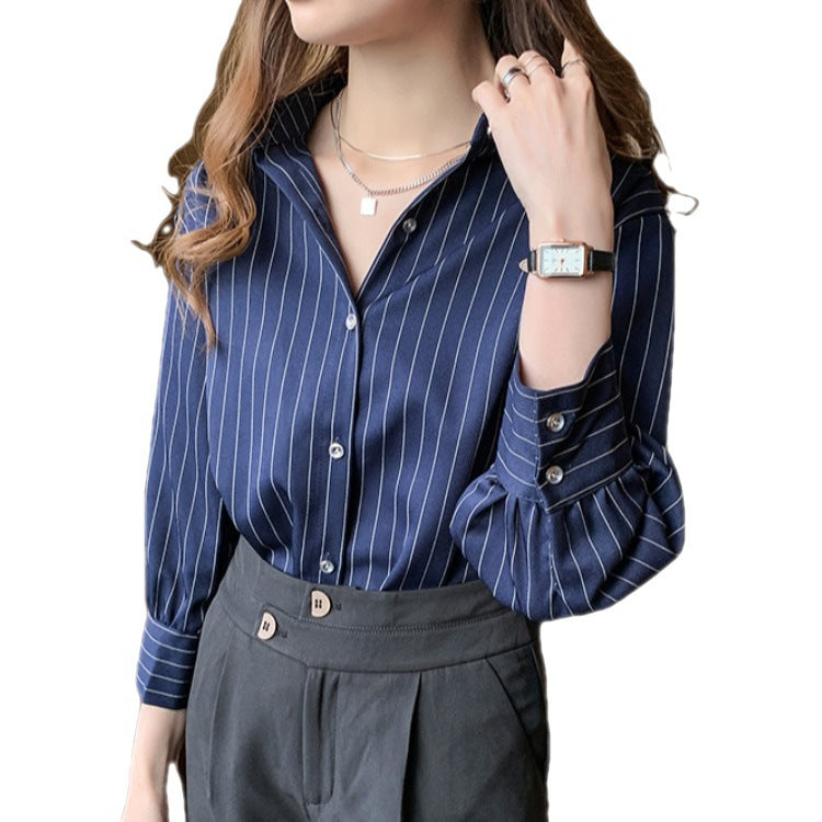 Damen Bluse Streifenmuster Modern Knöpfe Norvielle