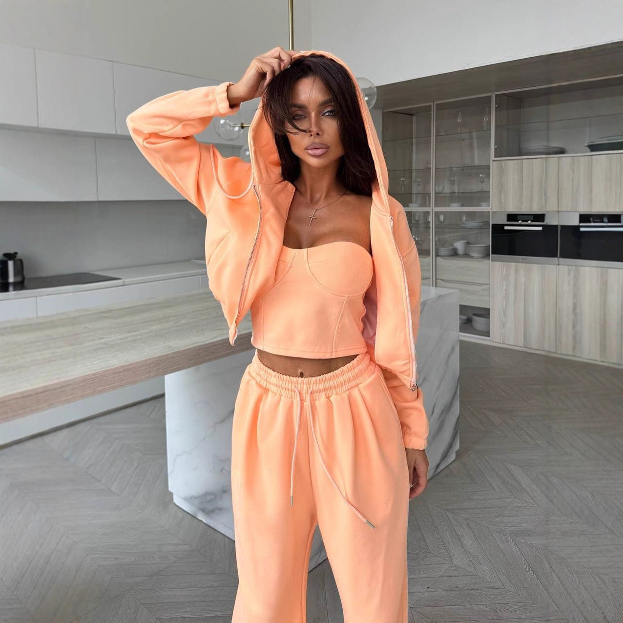 Damen Lounge-Set Kapuze Weite Hose Norvielle