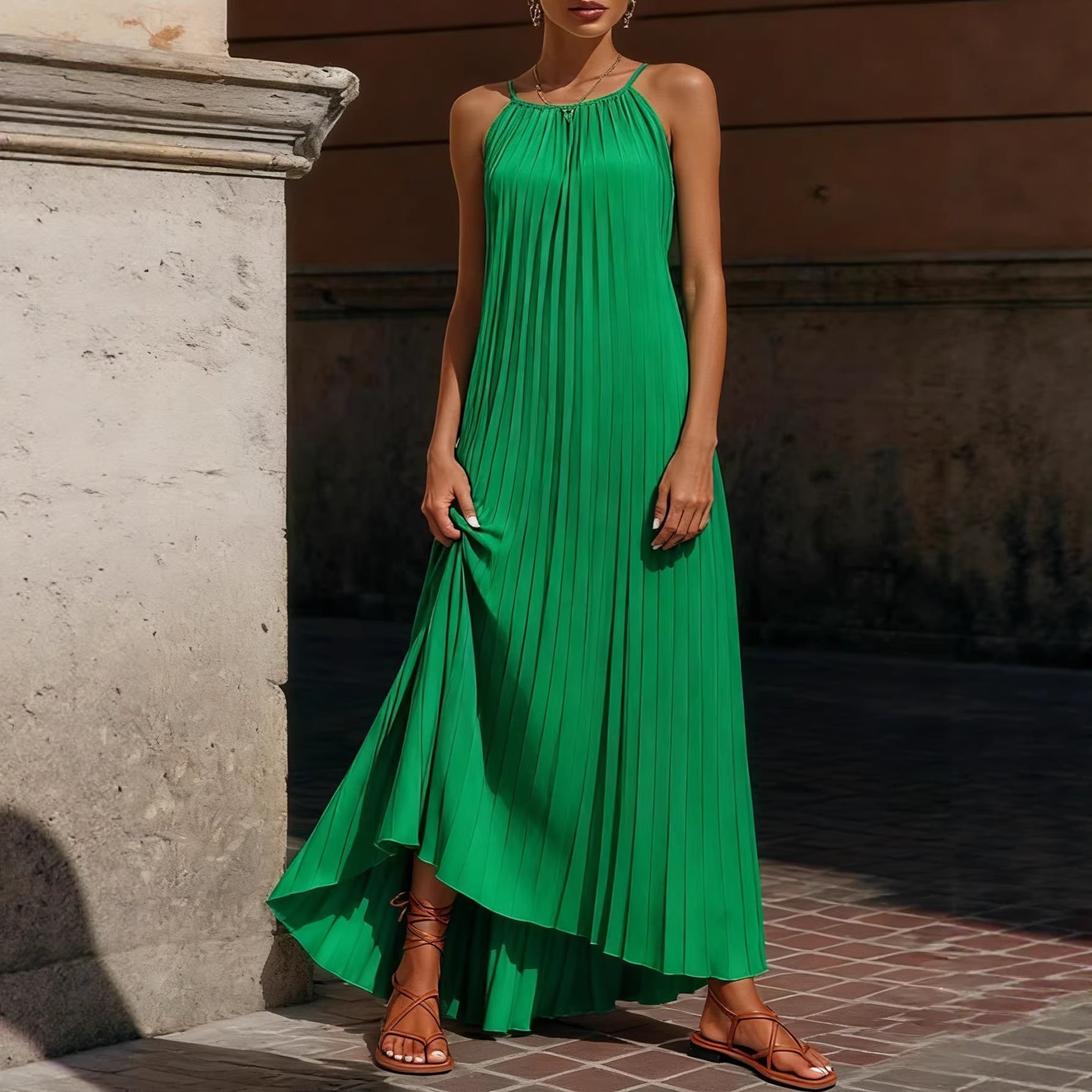 Damen Maxikleid Plissiert Verstellbare Träger Norvielle - Norvielle