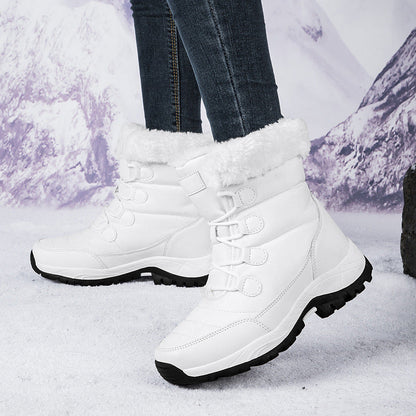 Damen Stiefel Wadenhoch Gesteppt Kunstpelz gefüttert Schnürung
