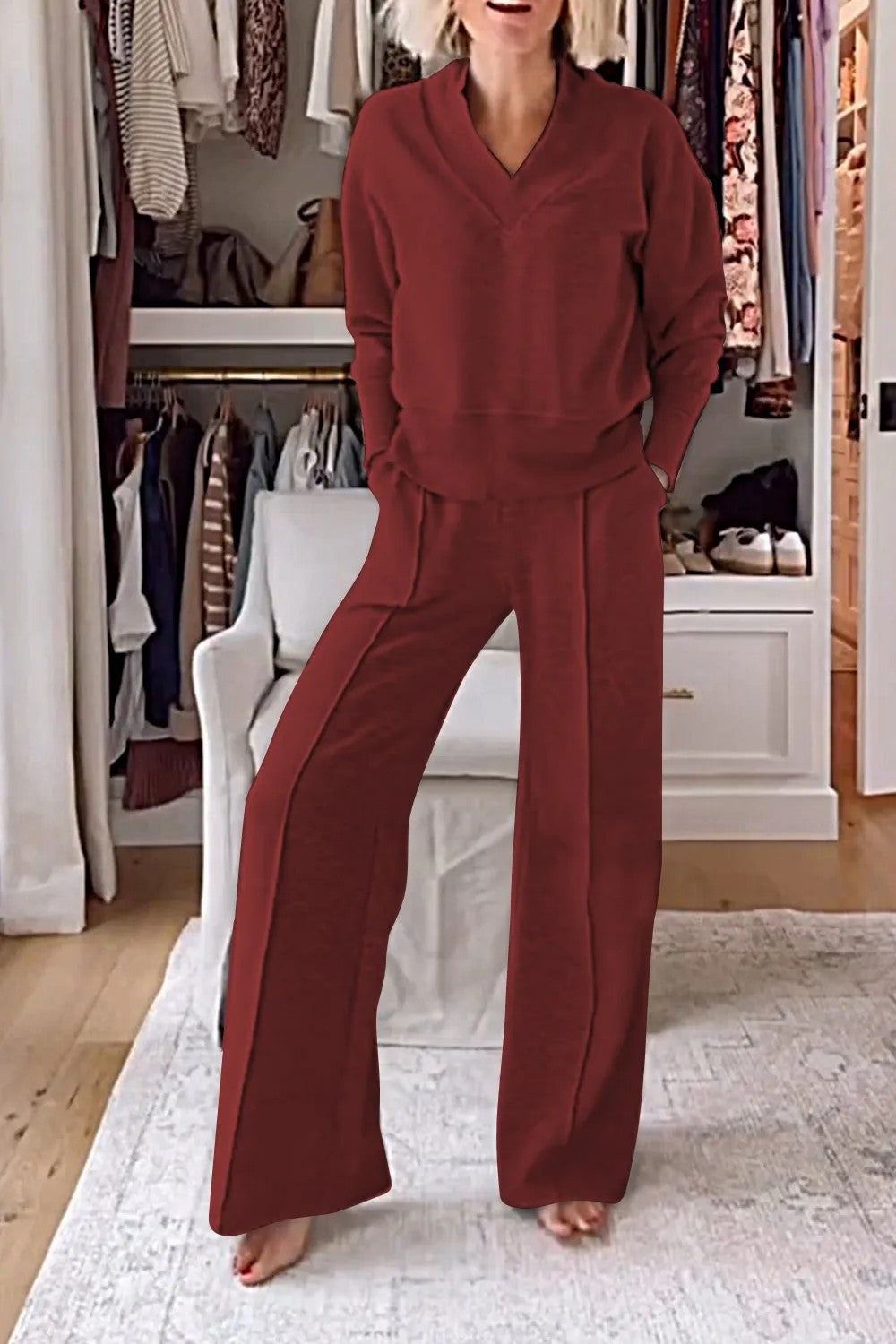 Damen Loungewear-Set V-Ausschnitt Weit Norvielle
