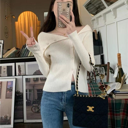 Damen Strickjacke Schick Kragen Knöpfe Norvielle