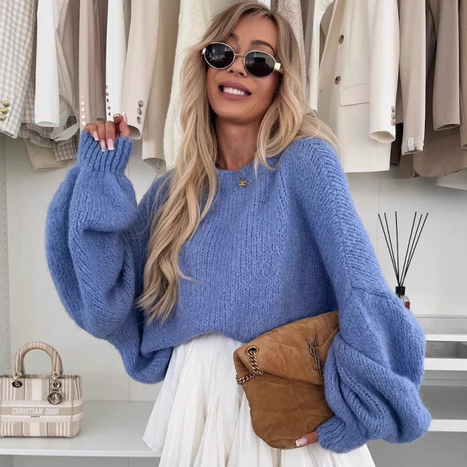 Damen Strickpullover Luftiger Look Voluminöse Ärmel Norvielle