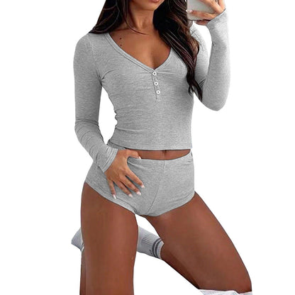 Damen Set Langärmliges Oberteil Shorty Wäsche Norvielle