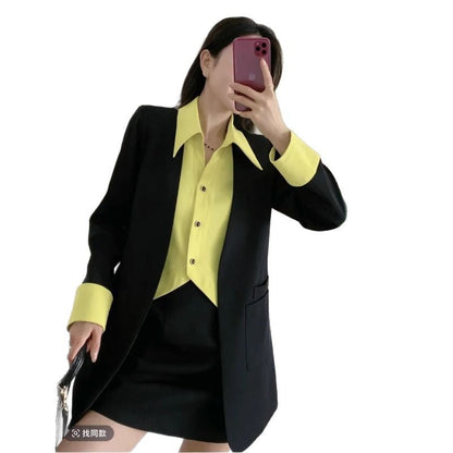 Damen Blazer Ensemble mit Kragen und Taschen