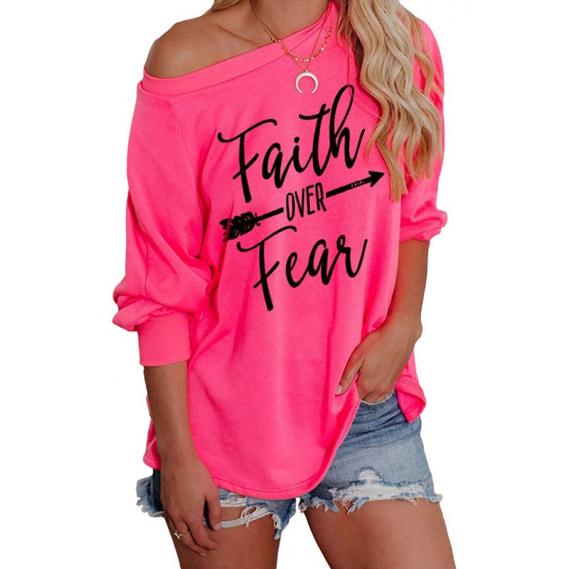 Damen Sweatshirt Loose Fit Asymmetrischer Ausschnitt Motivierender