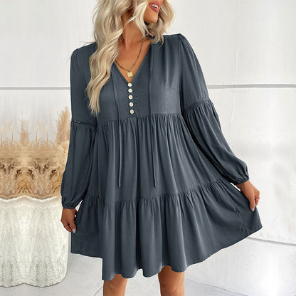 Damen Wickelkleid mit Knöpfen und Volumenärmeln Norvielle