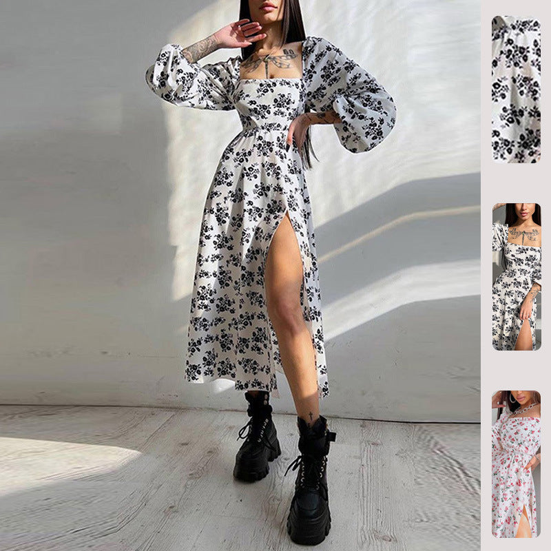 Damen Maxikleid Langärmlig Rüschen Floralmuster Norvielle - Norvielle