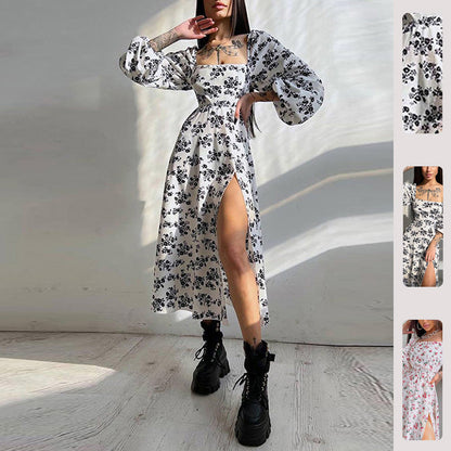 Damen Maxikleid Langärmlig Rüschen Floralmuster Norvielle - Norvielle