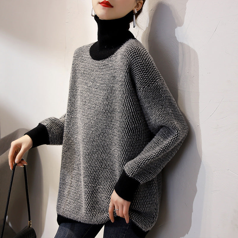 Damen Grobstrickpullover Hochkragen Strukturmuster Norvielle
