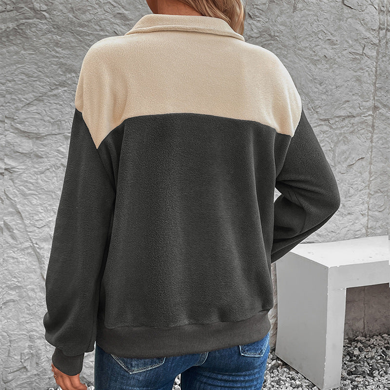 Damen Fleecepullover Knopfverschluss Taschen Norvielle