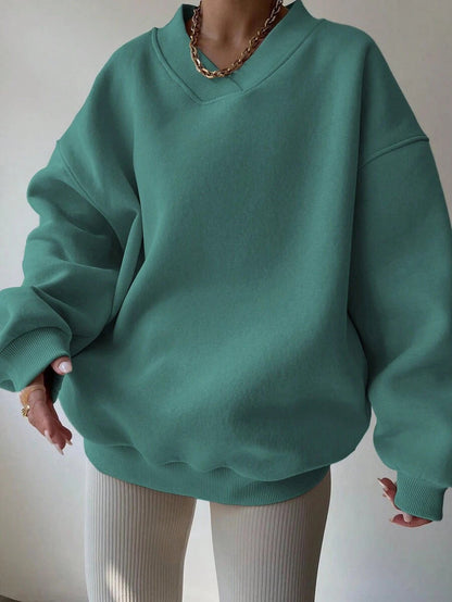 Damen Oversized Sweatshirt V-Ausschnitt Breite Ärmel Norvielle