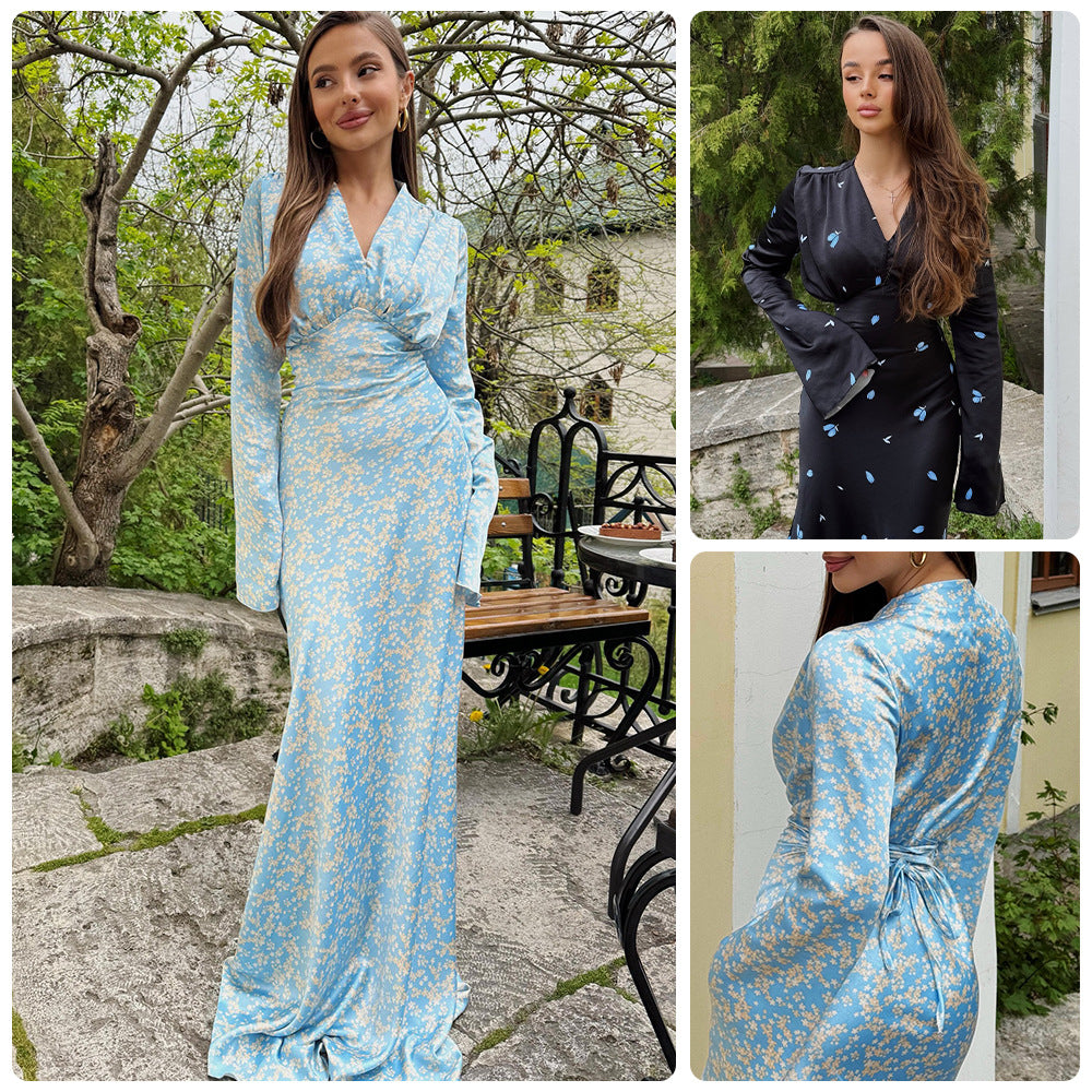 Damen Maxikleid Langärmelig Floralmuster Feminin Norvielle - Norvielle