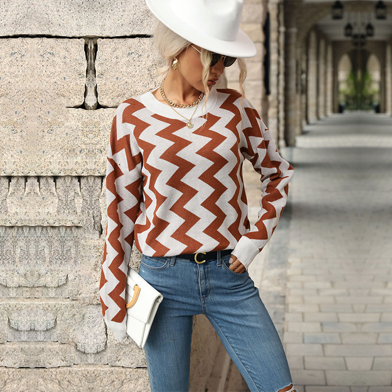 Damen Strickpullover Zickzackmuster Norvielle
