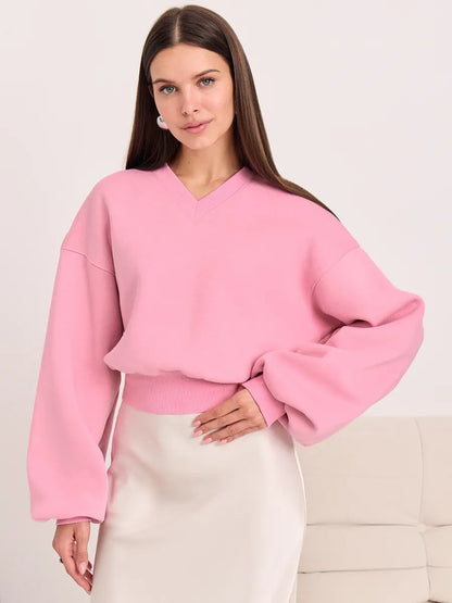Damen Oversized-Sweater V-Ausschnitt Weite Ärmel Norvielle