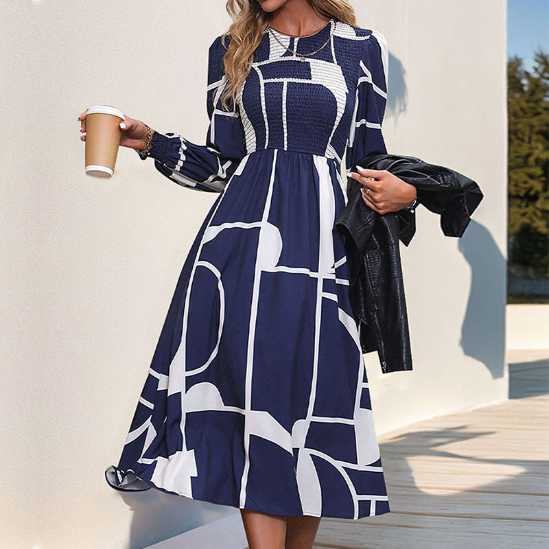 Damen Midi-Kleid Geometrisches Muster Eleganter Schnitt - Norvielle