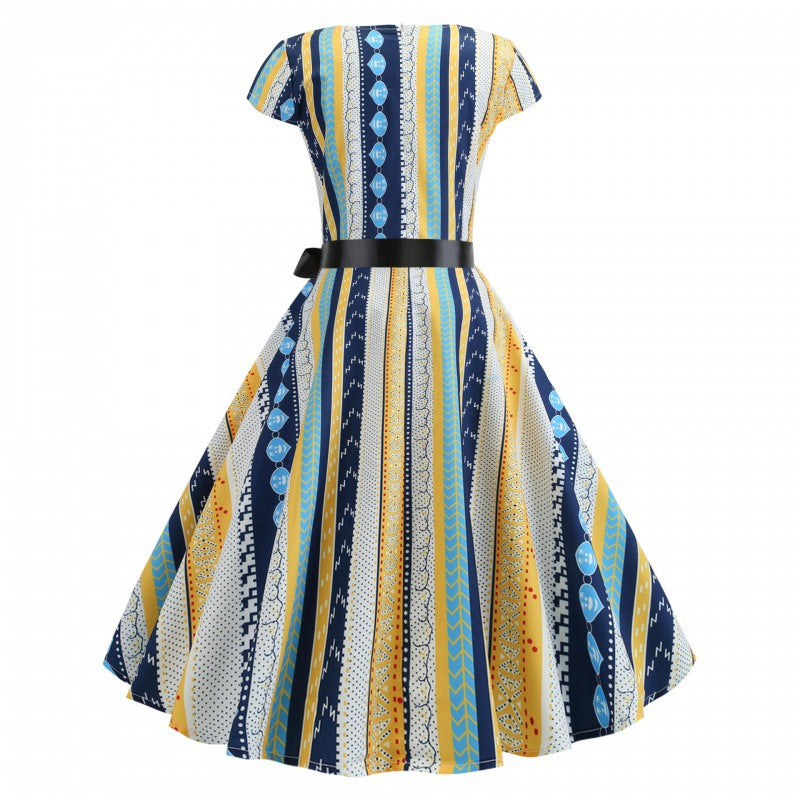 Damen A-Linien Kleid mit V-Ausschnitt und Taillengürtel Norvielle