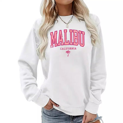 Damen Sweatshirt Malibu Schriftzug Lässiger Schnitt Norvielle