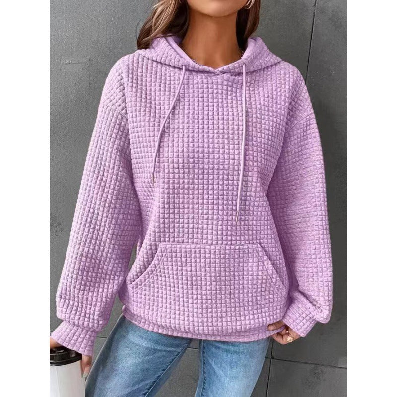 Damen Waffelpullover mit Kapuze und Kängurutasche Norvielle