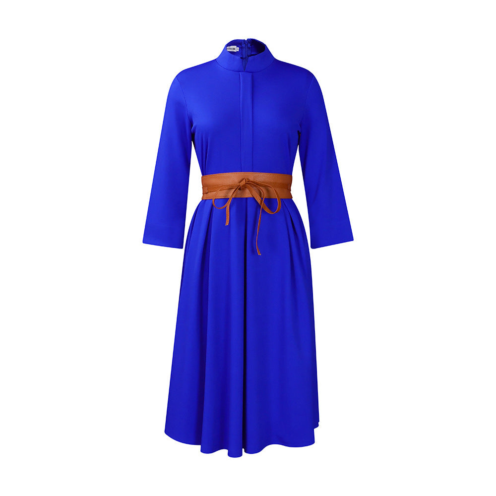 Damen Midikleid Stehkragen Abnehmbarer Gürtel Norvielle