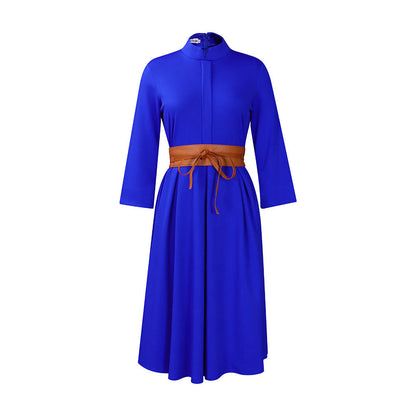 Damen Midikleid Stehkragen Abnehmbarer Gürtel Norvielle