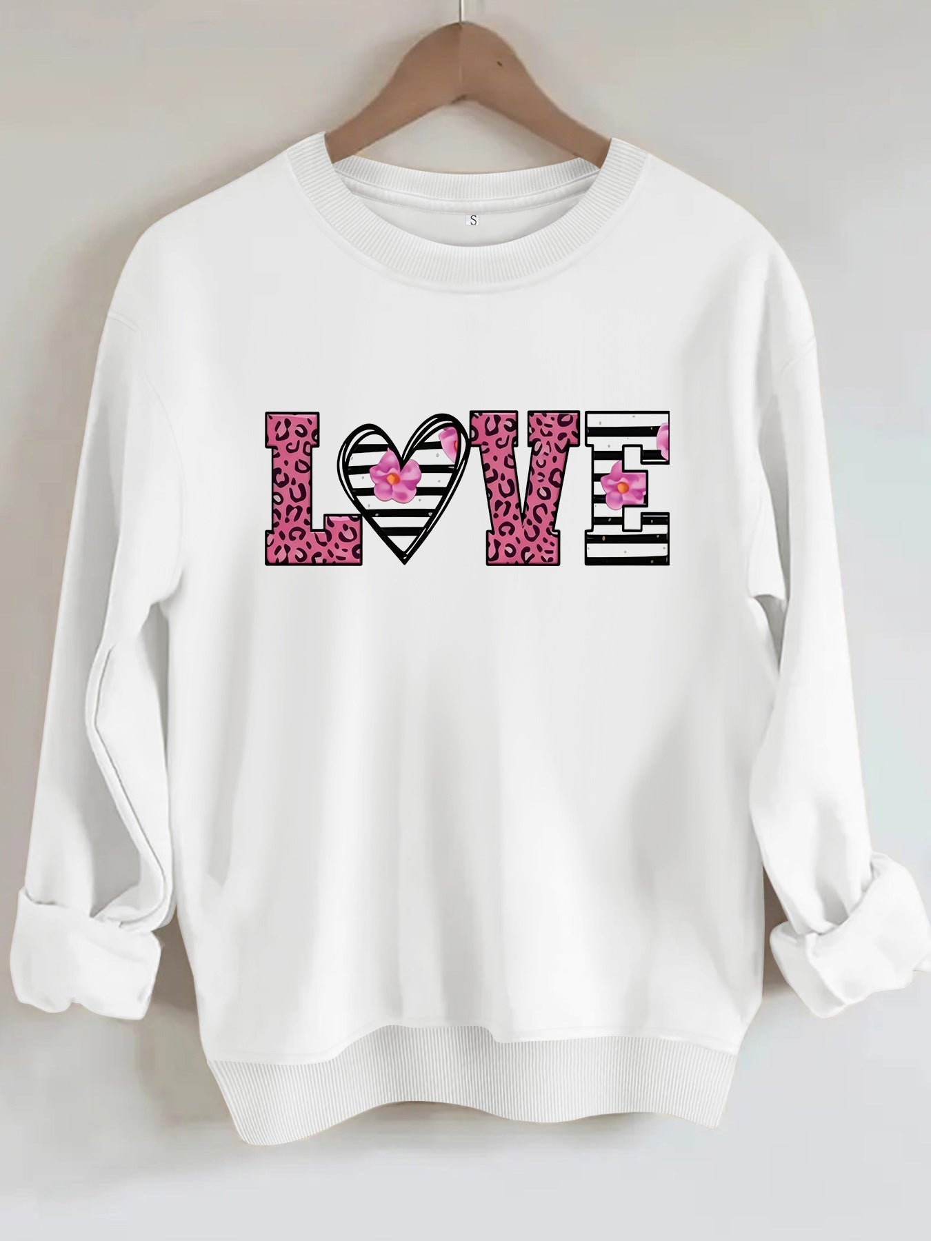 Damen Sweatshirt Leopardenherz-Design Baumwolle Komfortschnitt