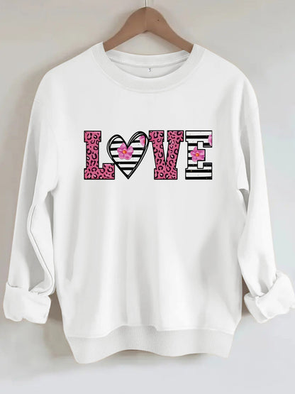 Damen Sweatshirt Leopardenherz-Design Baumwolle Komfortschnitt