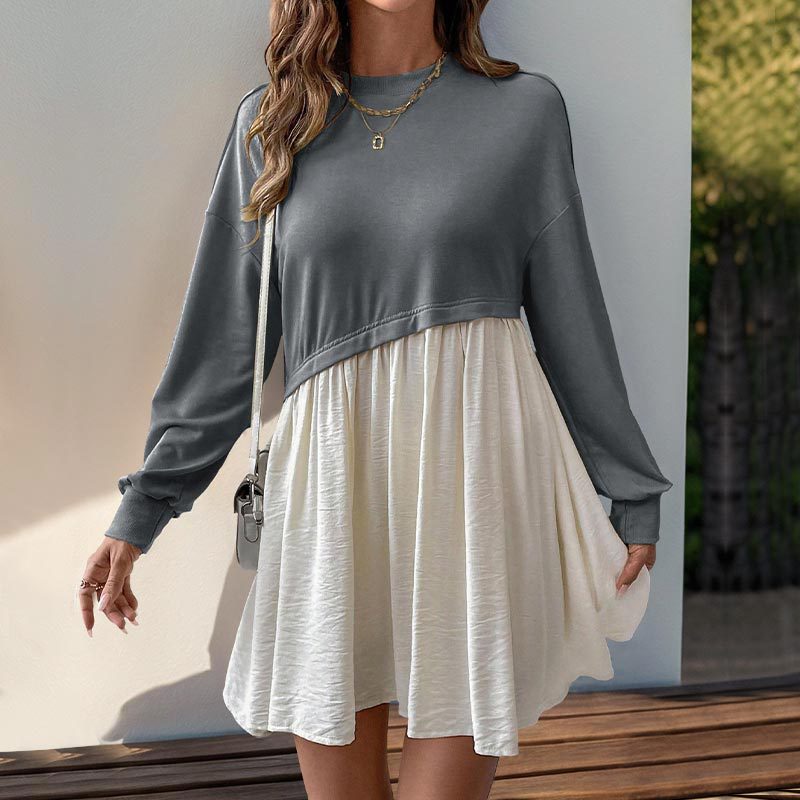Damen Sweatkleid Farbblockdesign Lässig
