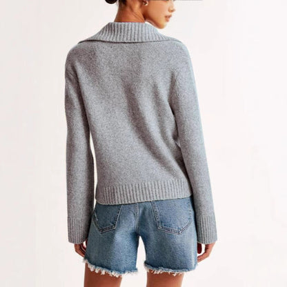 Damen Pullover Weiter Kragen Gerippte Bündchen Norvielle