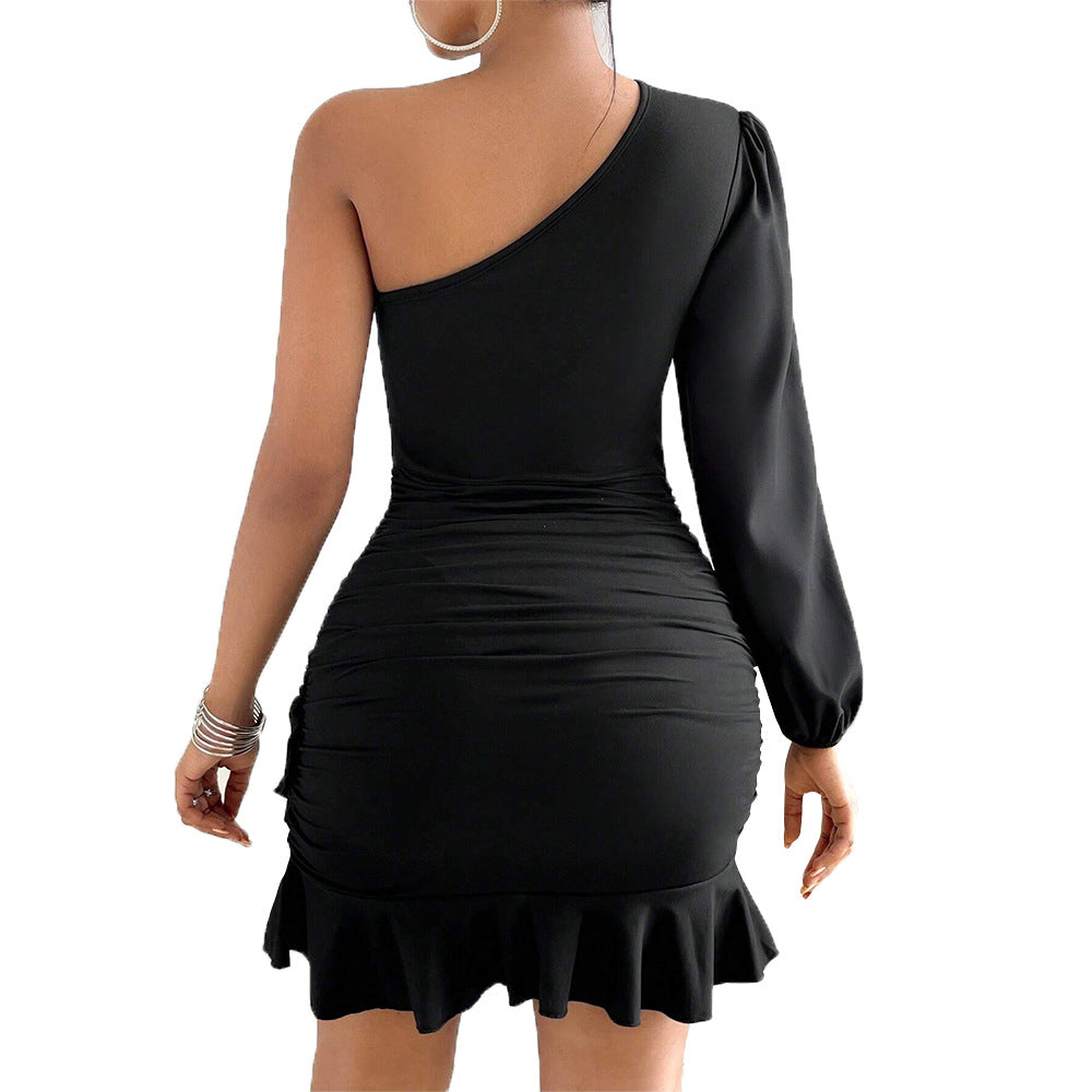 Damen Wickelkleid Asymmetrisch Rüschensaum Norvielle