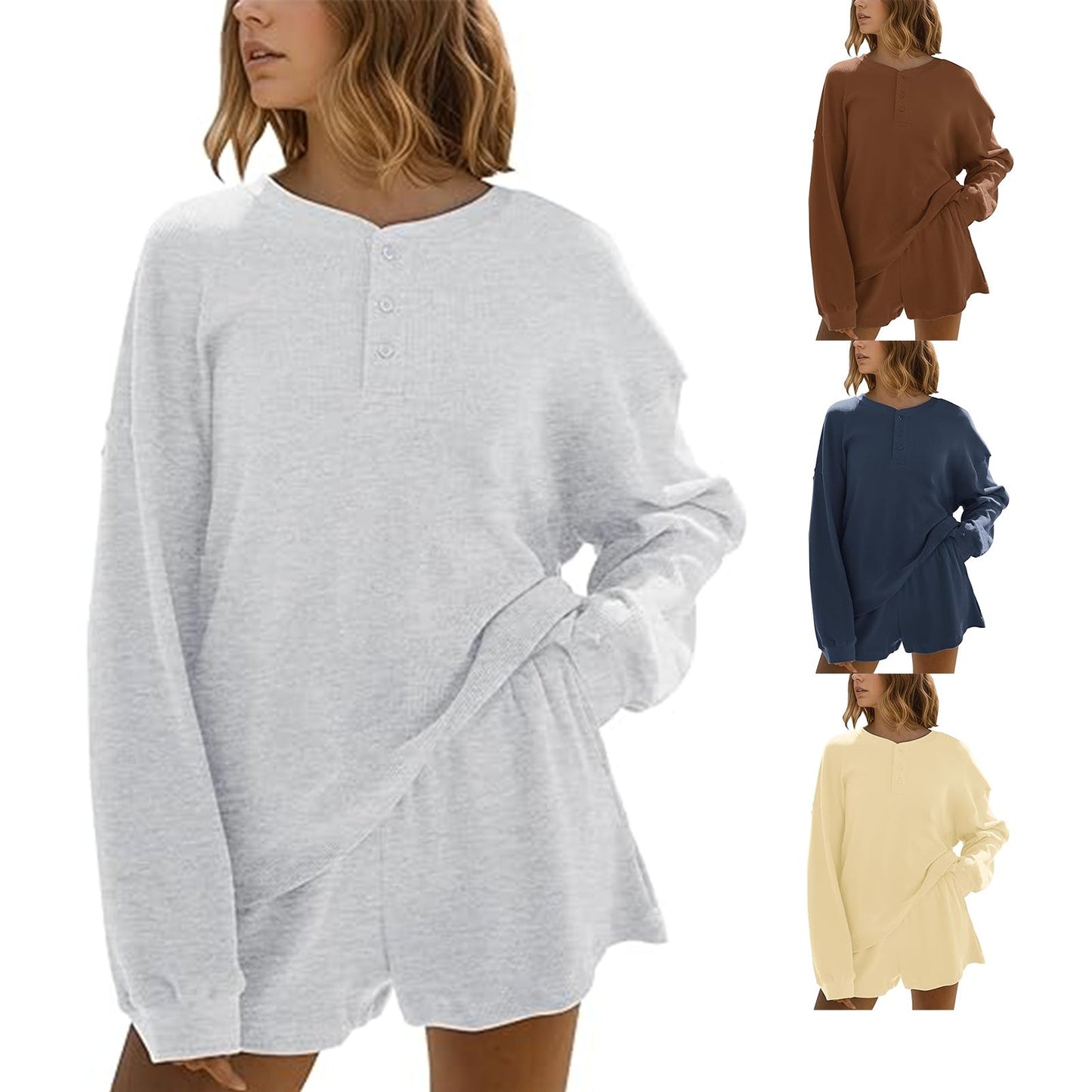 Damen Langarm-Pullover mit Knöpfen und Details aus Baumwolle Beige - Norvielle