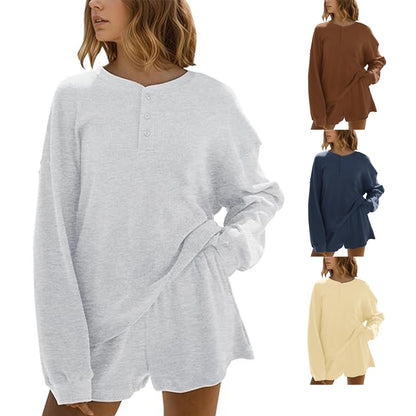Damen Langarm-Pullover mit Knöpfen und Details aus Baumwolle Beige - Norvielle