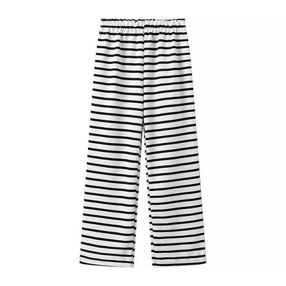 Damen Palazzo-Hosen Gestreift Elastischer Bund