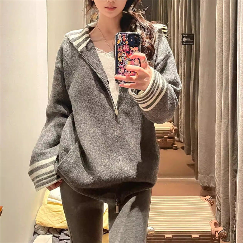Damen Cardigan gestreift Ärmelabschluss