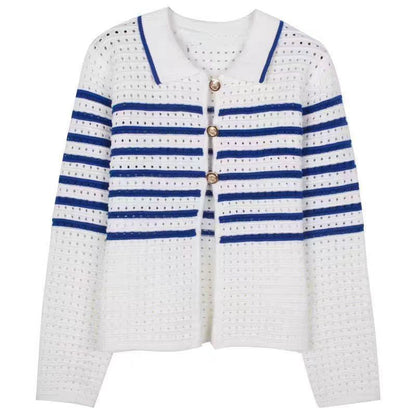 Damen Strickjacke Streifenmuster Dekorative Knöpfe Norvielle