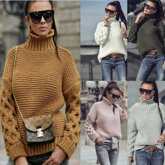 Damen Strickpullover Hochkragen Pompöne Ärmel Norvielle - Norvielle