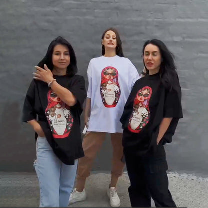 Damen Oversized T-Shirt Flippiger Grafikdruck Weiß